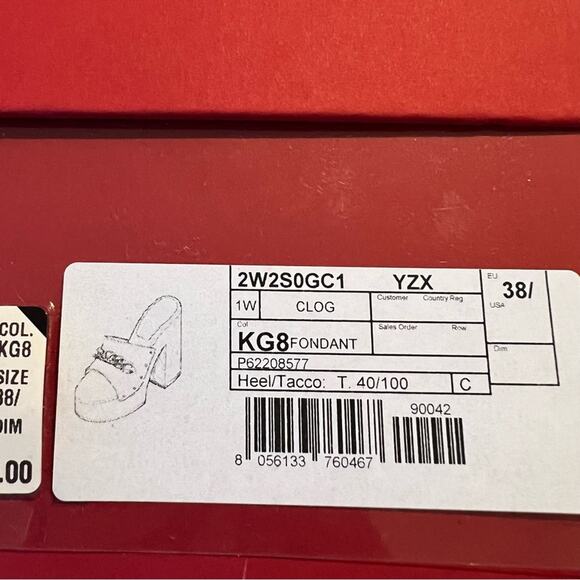 VALENTINO V Logo Chain Open Toe Platform Mules Brown Leather Wooden Heel 8.5 NEW - Picture 14 of 15